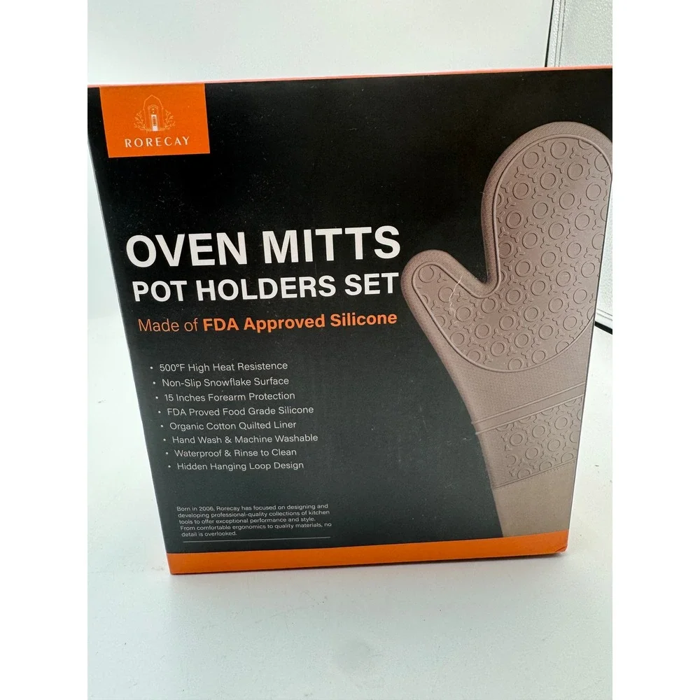 Rorecay Oven Mitts Pot Holders Set Gray Silicone Extra Long 15in 6 Piece
